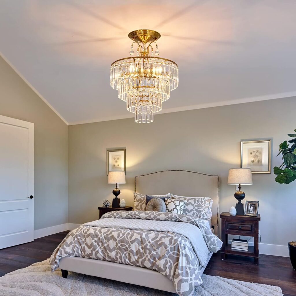 Luxurious Crystal Gold Chandelier Fixture bedroom