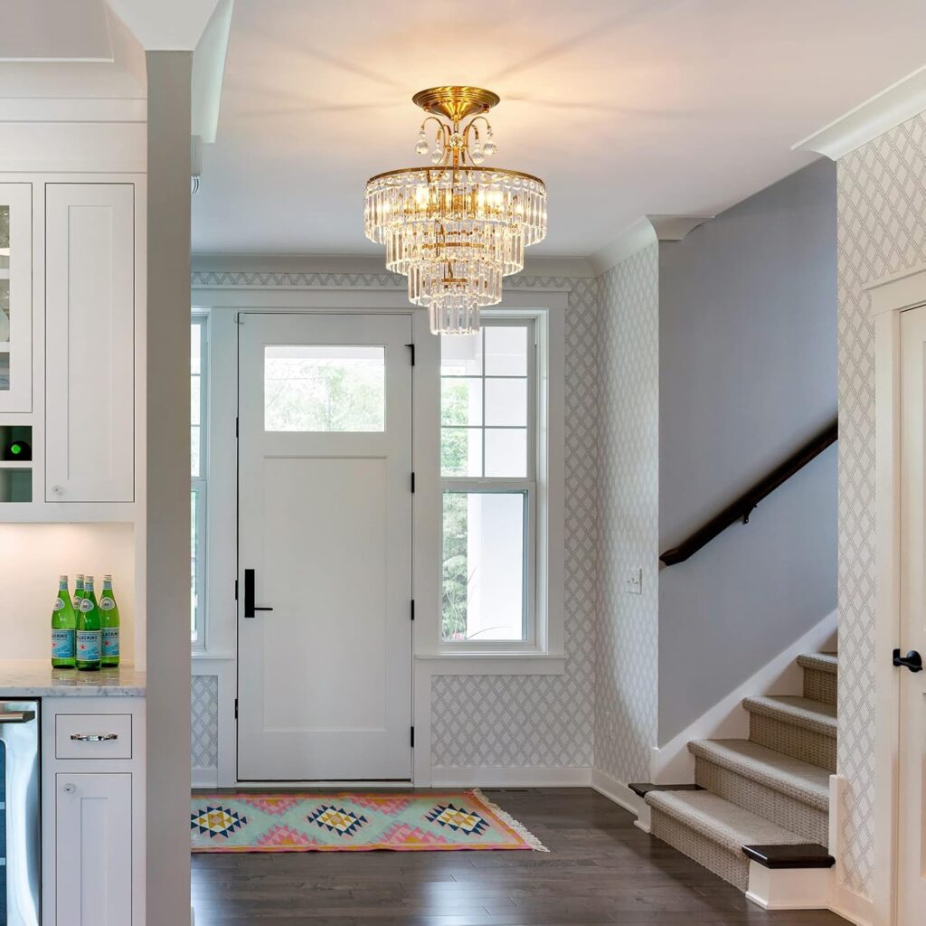 Luxurious Crystal Gold Chandelier Fixture hallway